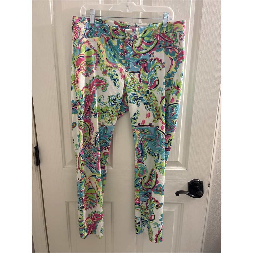Women's Lilly Pulitzer Kelly Straight Leg Ankle Multicolor Pants Size 12 Stretch